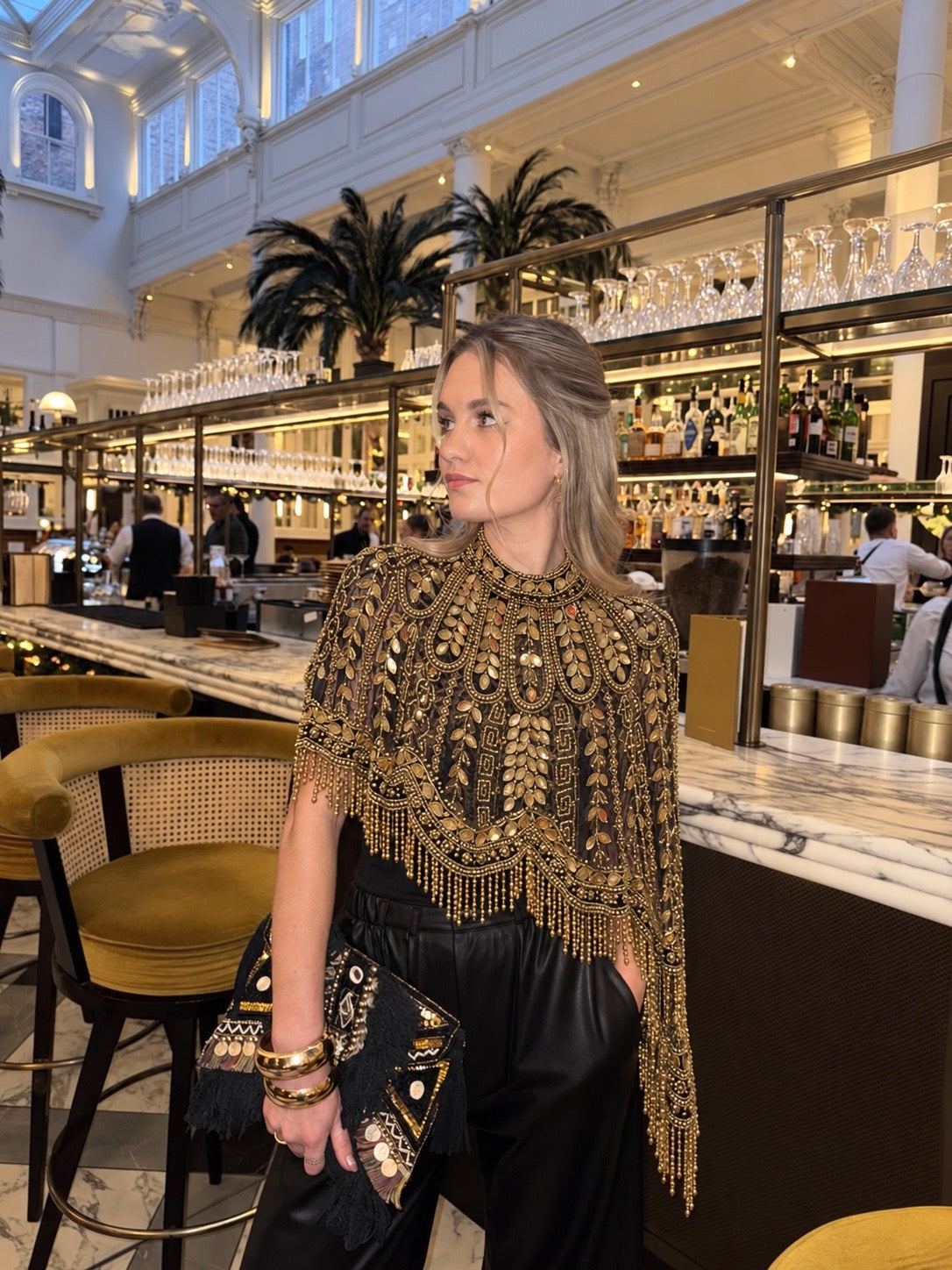 Embellished Tassel Beaded Cape - Gold