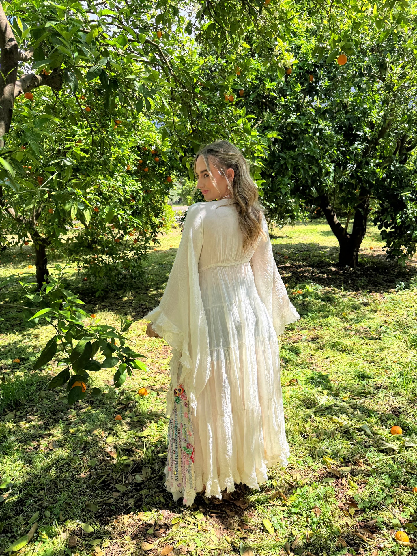 Gypsy Soul Maxi Kimono Ruffle Jacket in Cream