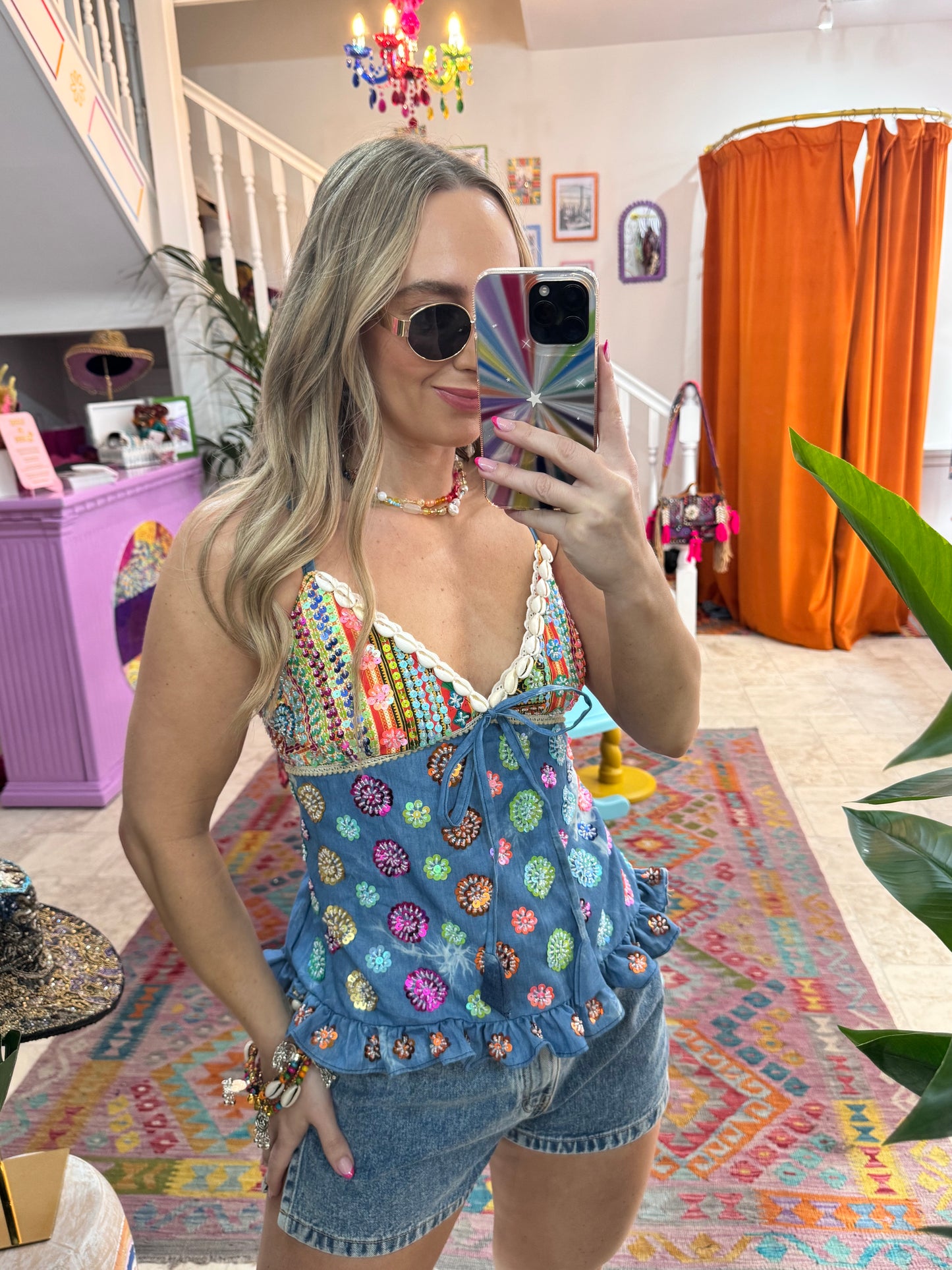 Gypsy Soul Sequin Blue Cami Top - 7