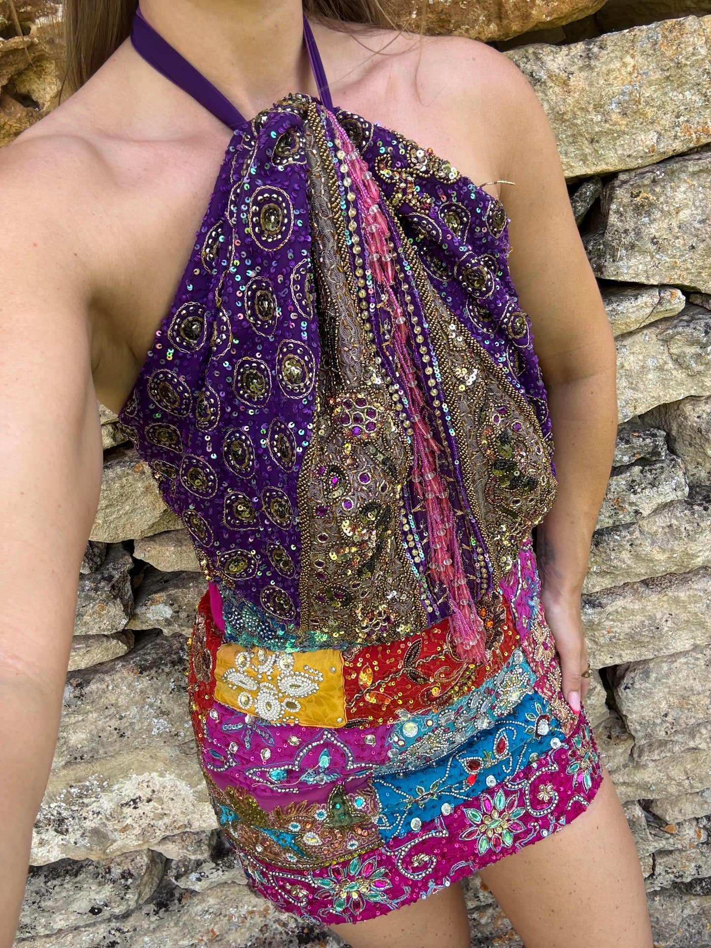Ibiza Sari Mini Wrap Top in Purple