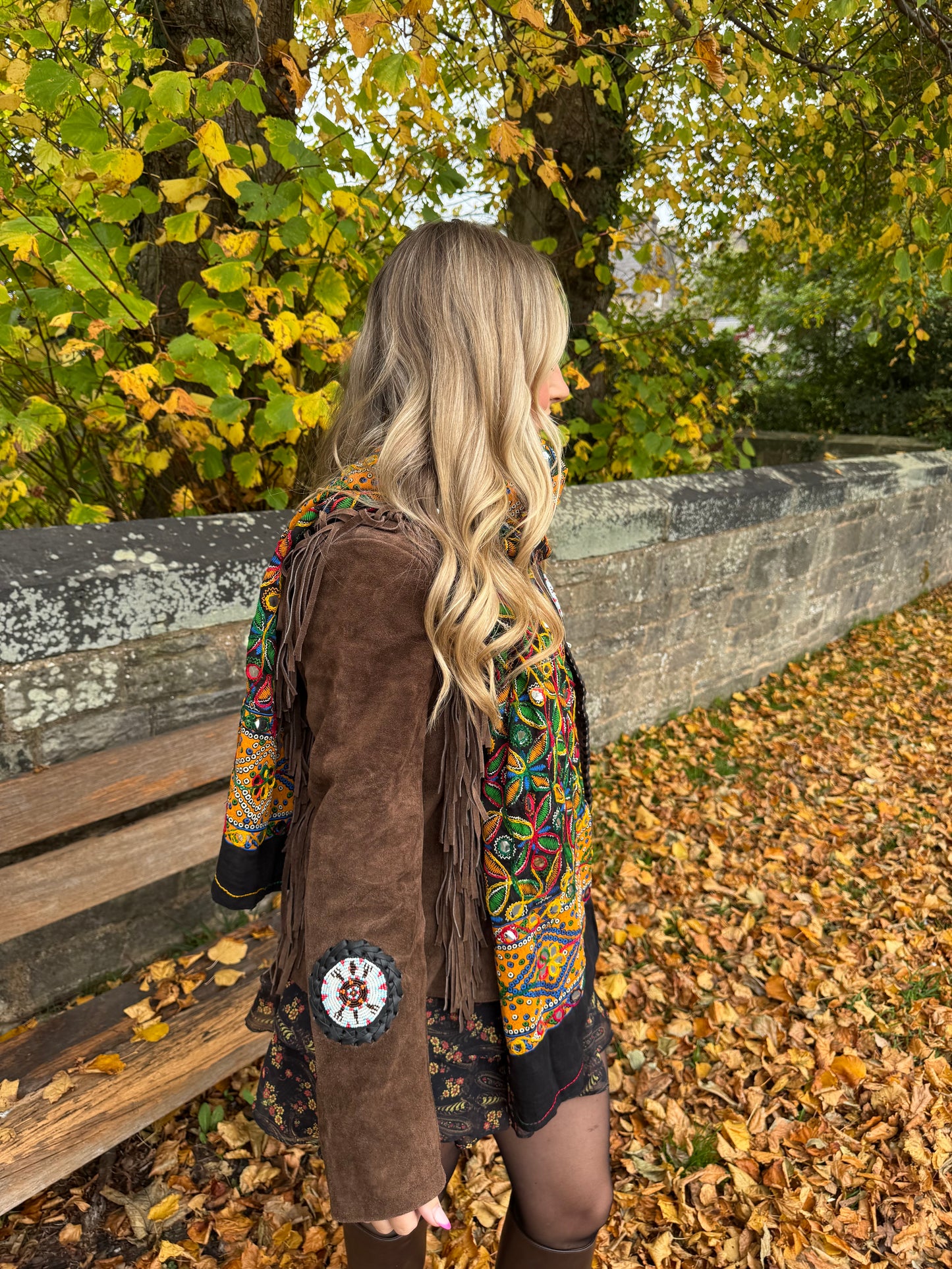 Black Phulkari Mirrored Scarf
