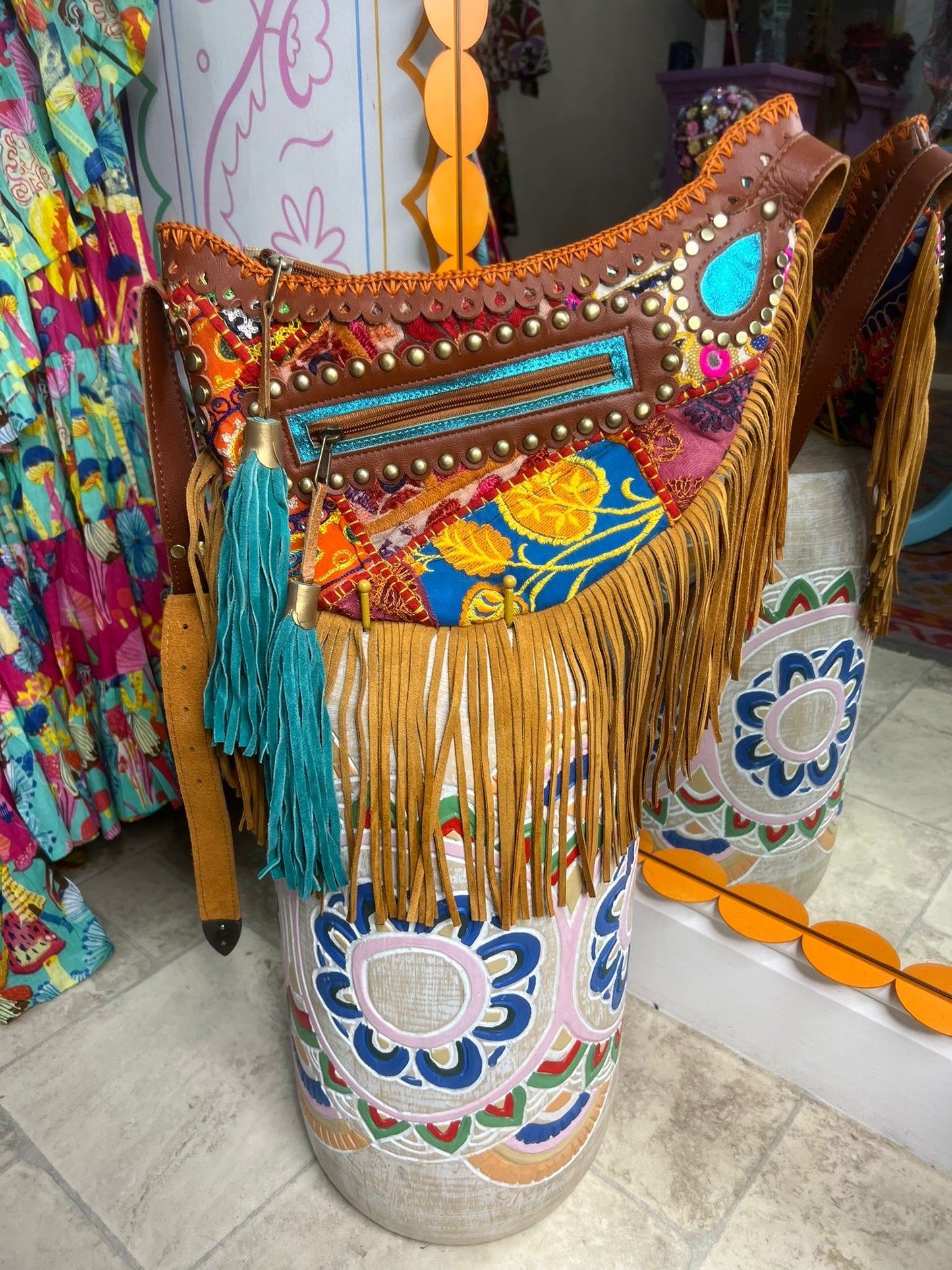 Boho Tan Saddle Fringe Bag - 3