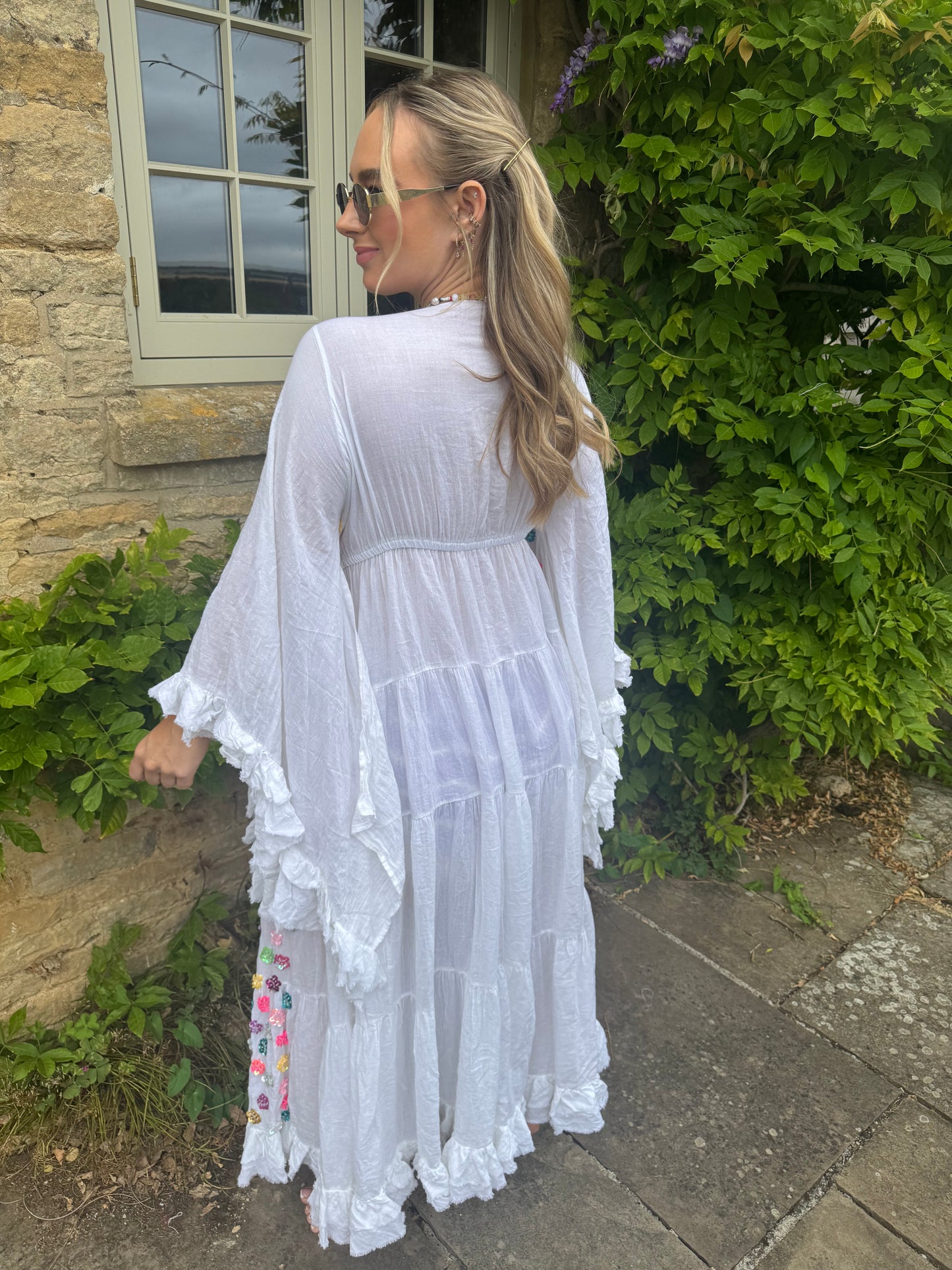Gypsy Soul Maxi Kimono Ruffle Jacket in White