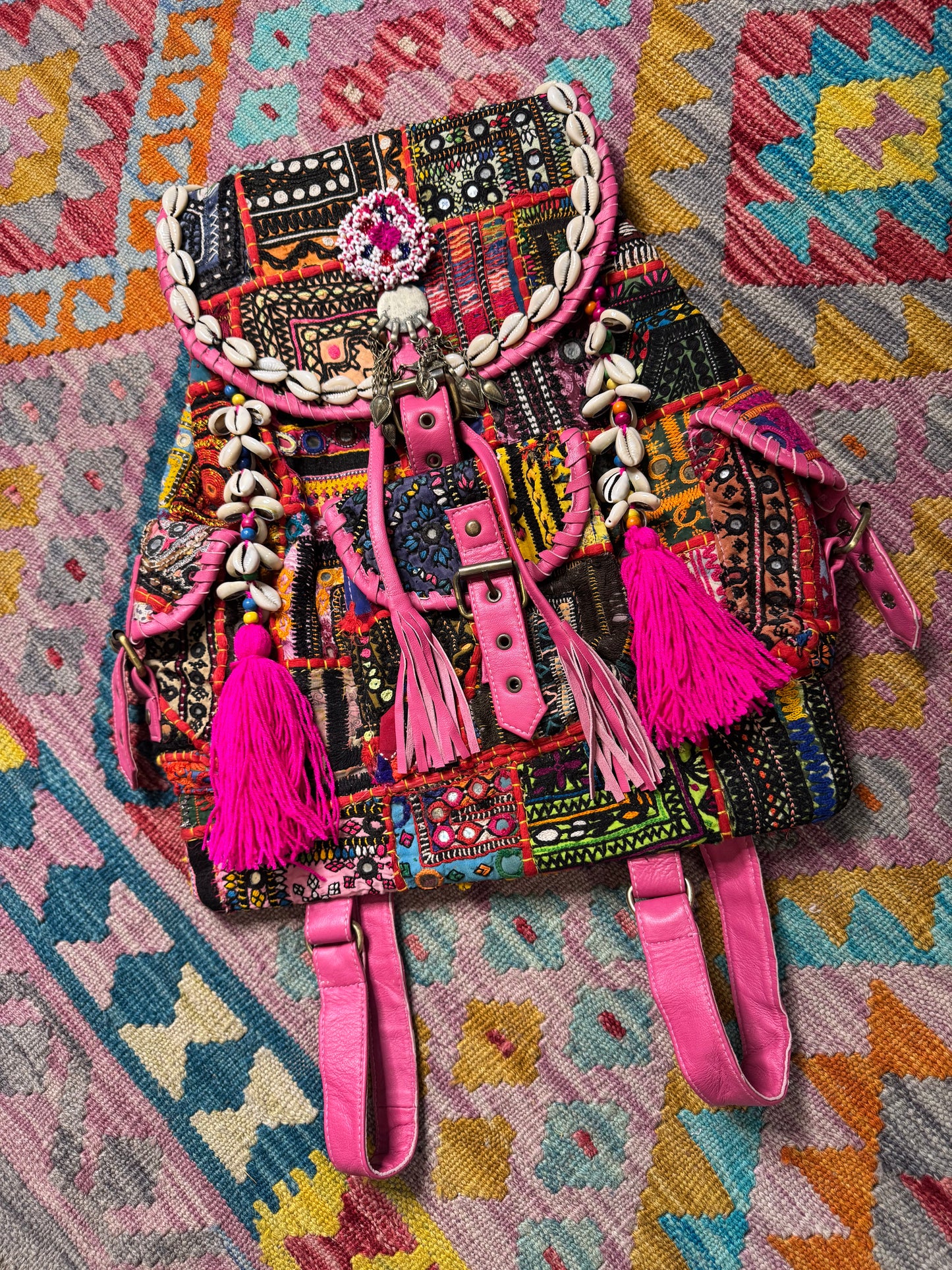 Boho Pink Leather Backpacks