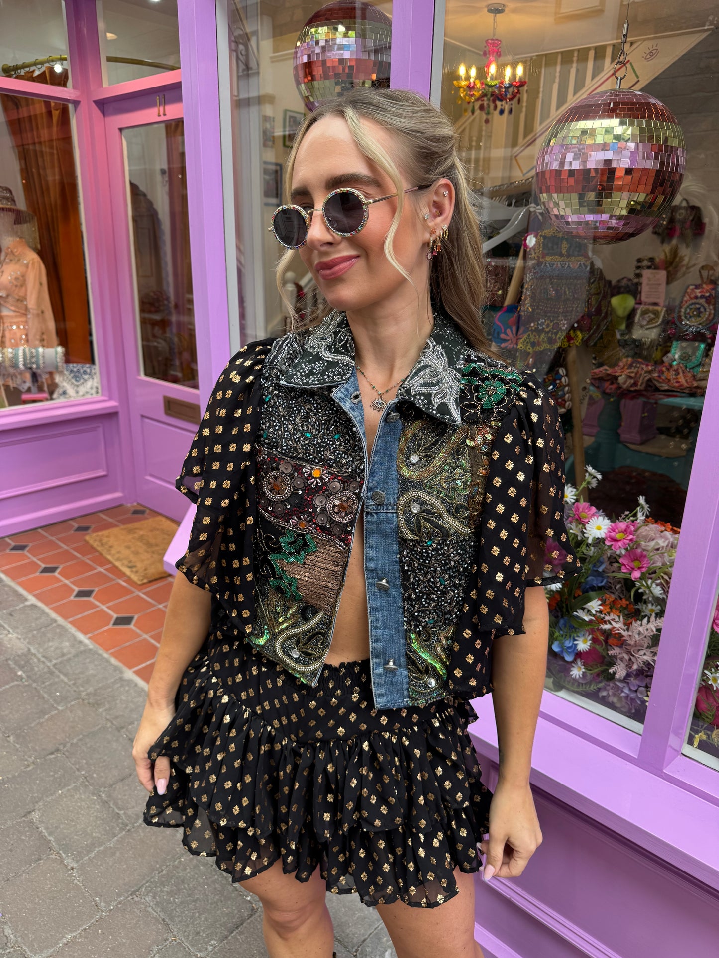 Golden Hour Black Embellished Ruffle Jacket