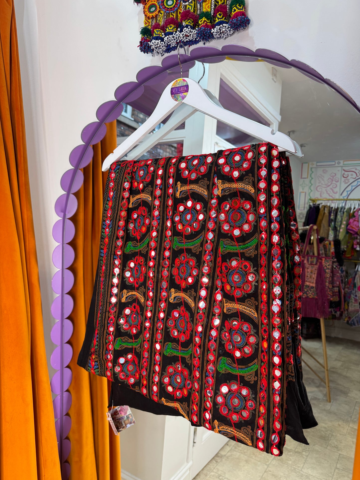 Black Phulkari Mirrored Scarf