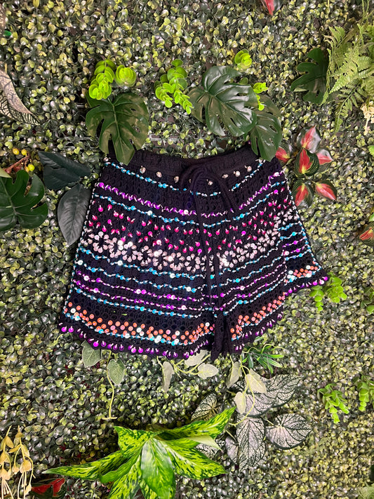 Crochet Sequin Shorts - stripe sequin