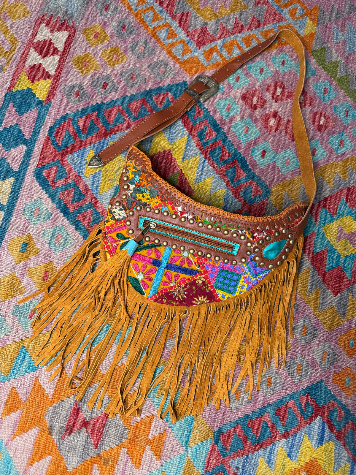 Boho Tan Saddle Fringe Bags