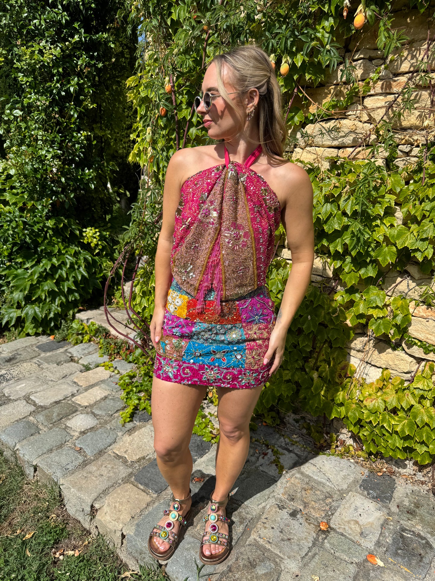 Ibiza Sari Mini Wrap Top in Pink
