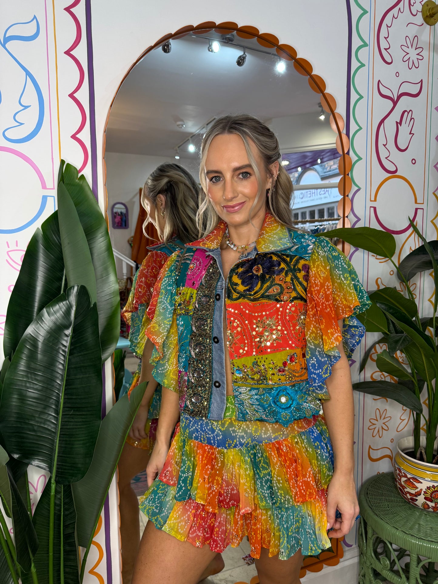 Kas Rainbow Embellished Ruffle Jacket