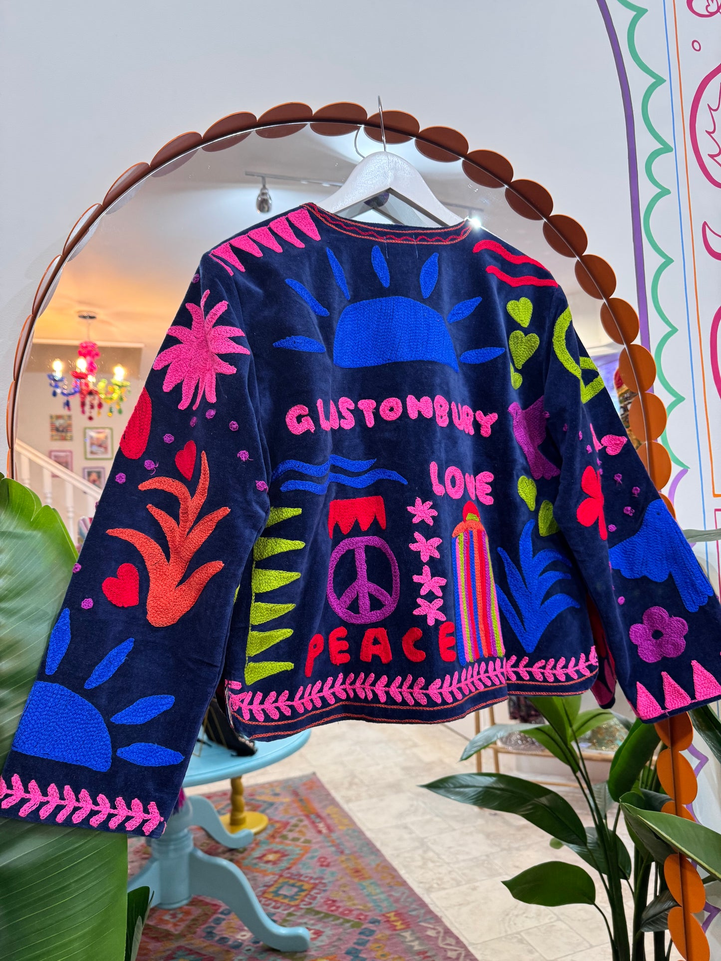 Glastonbury JOY Velvet Duster Jacket in Blue