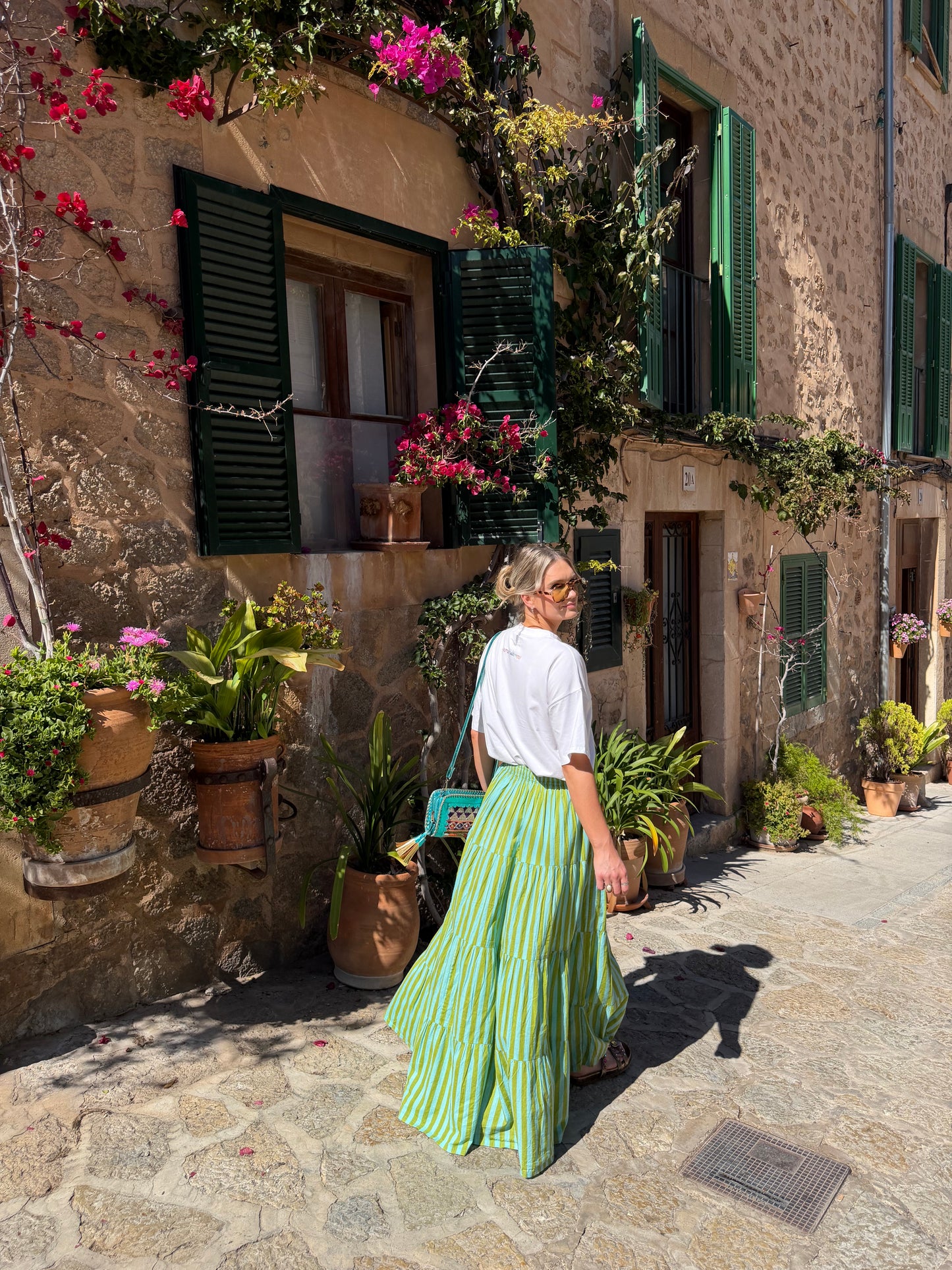 Blue & Green Maxi Stripe Skirt