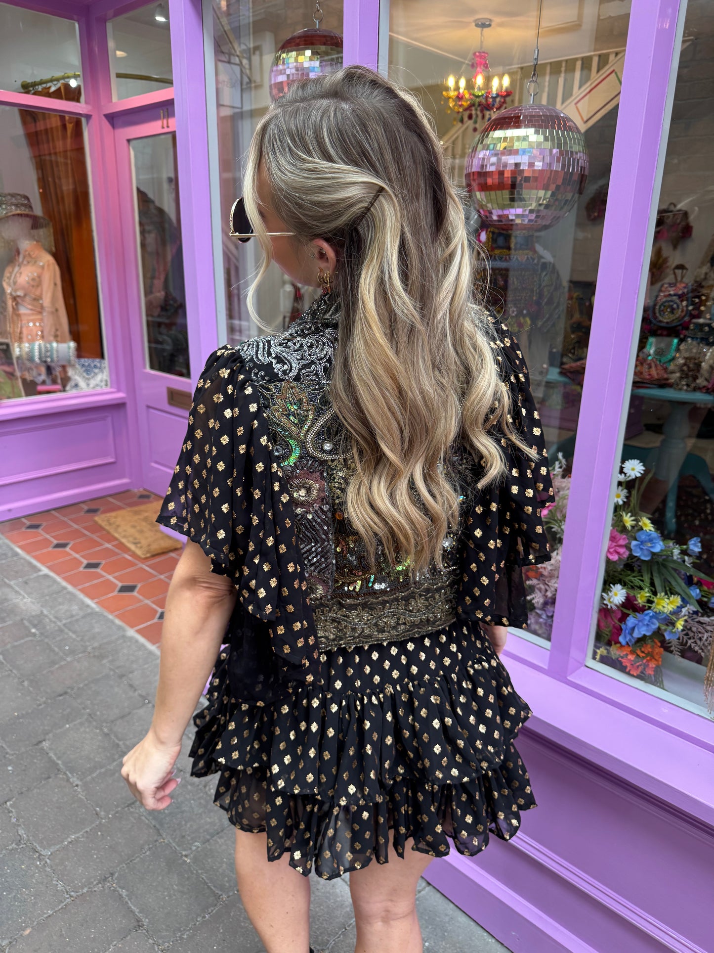 Golden Hour Black Embellished Ruffle Jacket