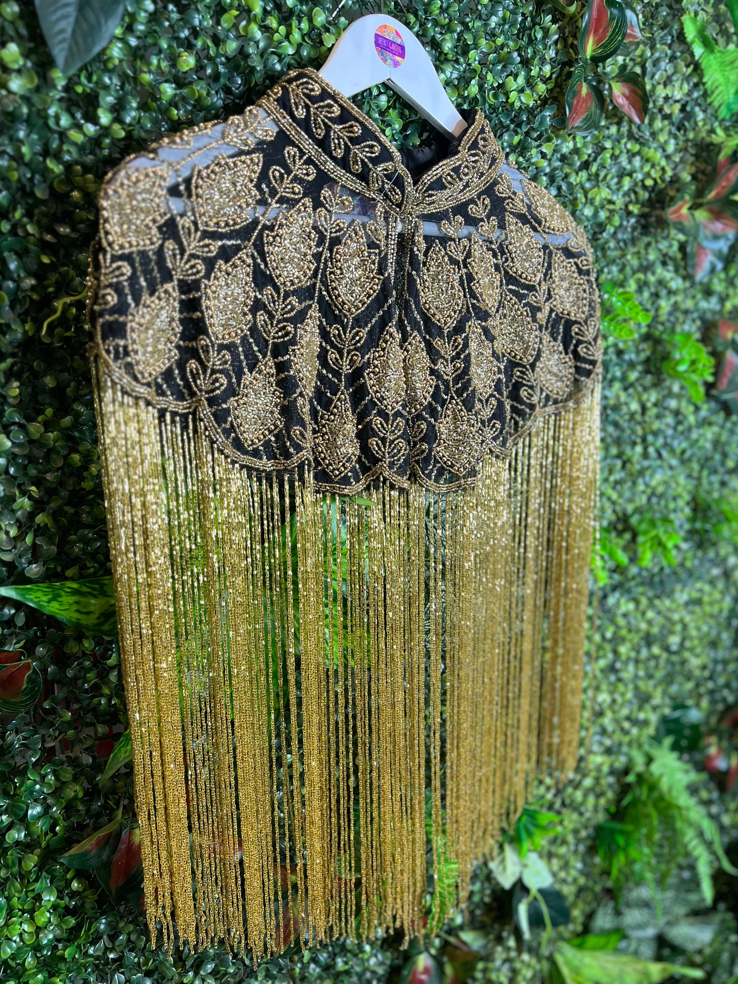 Embellished Tassel Beaded Cape - Black & Gold