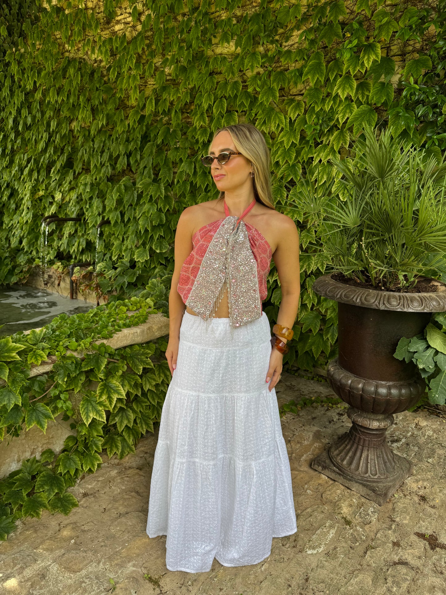Ibiza Sari Mini Wrap Top in Coral