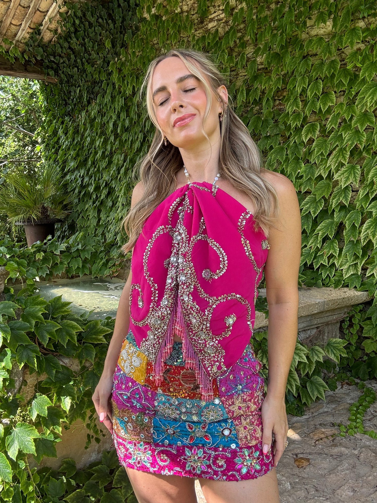 Ibiza Sari Mini Wrap Top in Pink