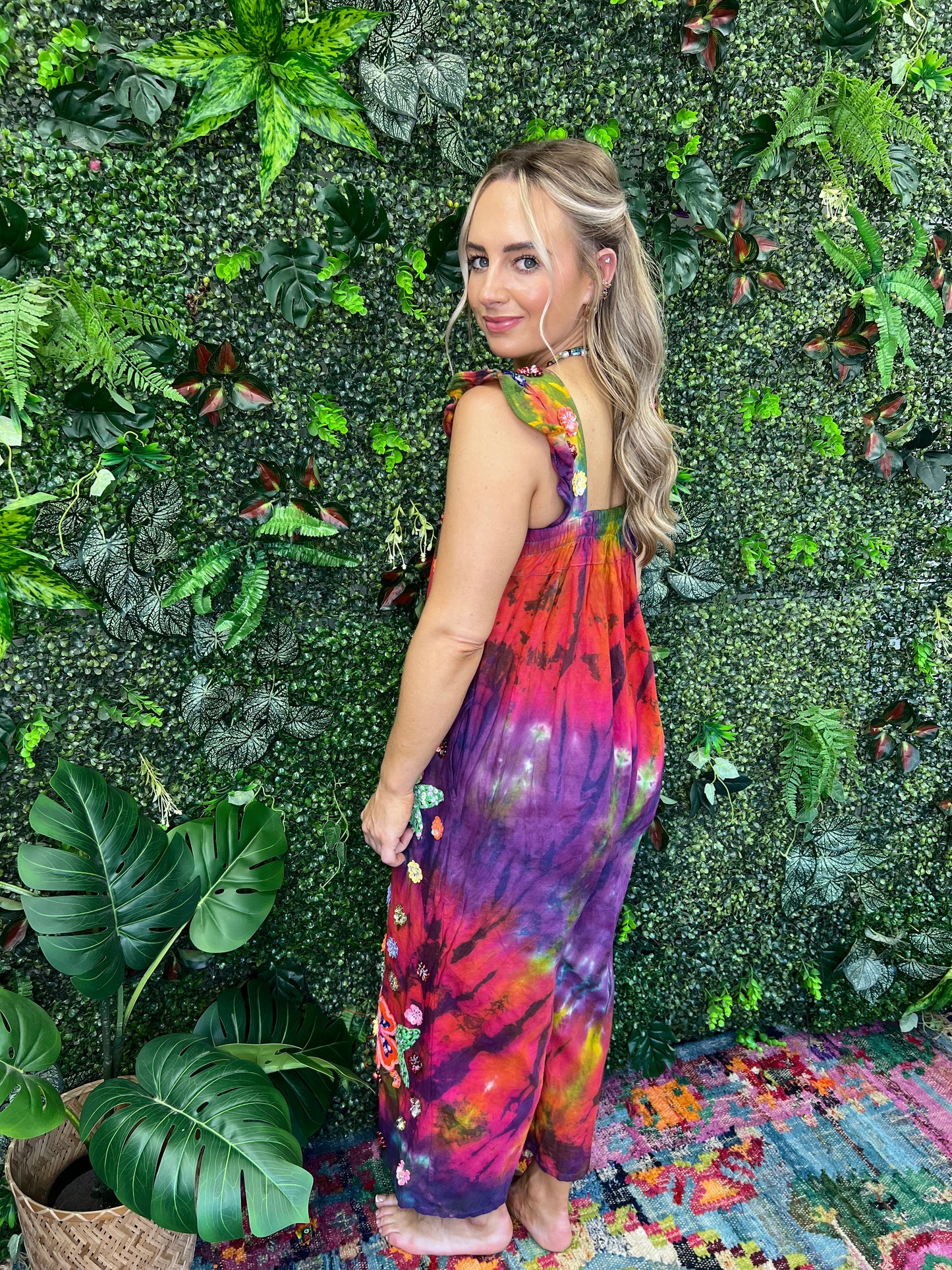 Tie Dye Flower Sequin Jumpsuit