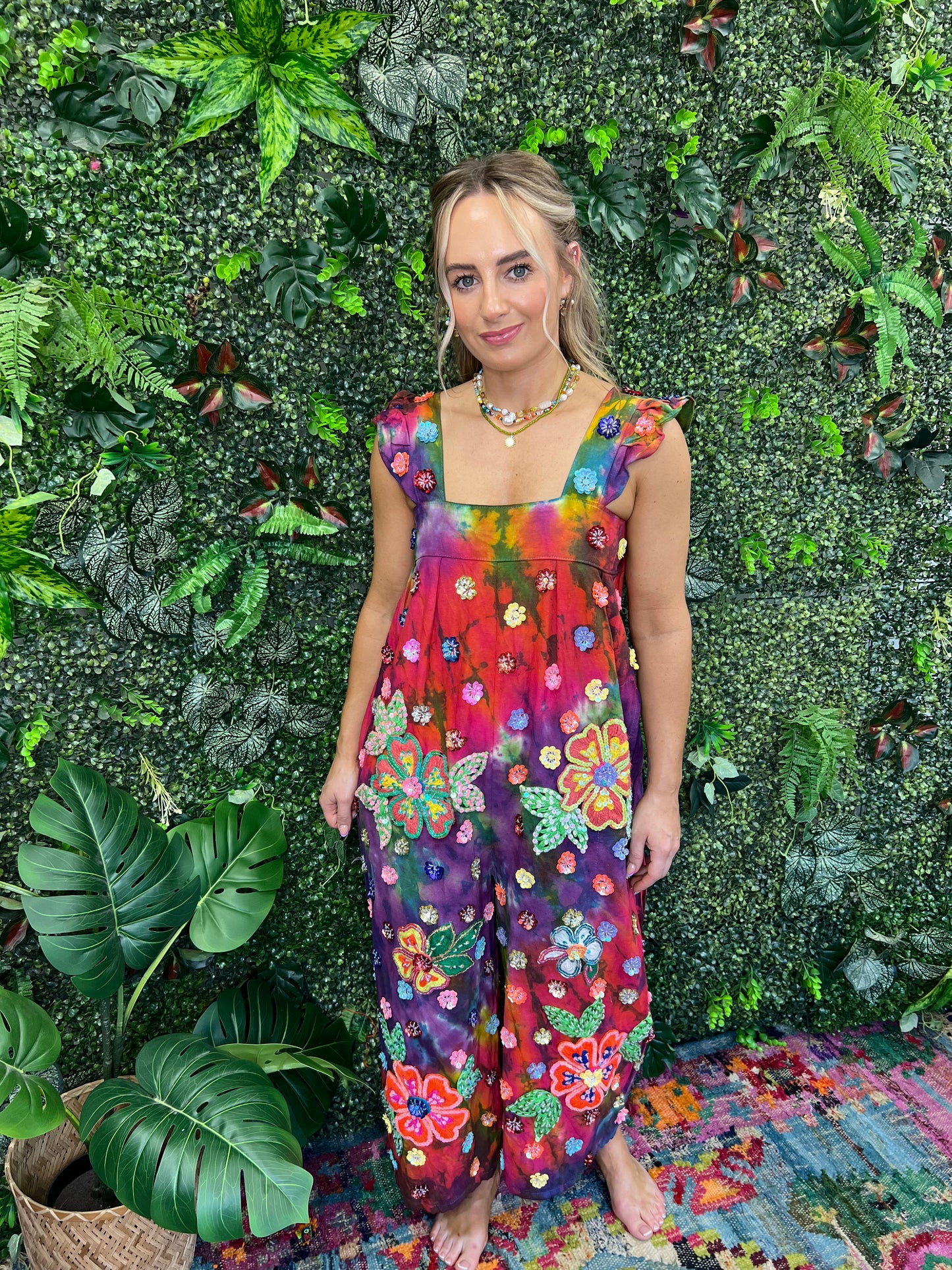 Tie Dye Flower Sequin Jumpsuit