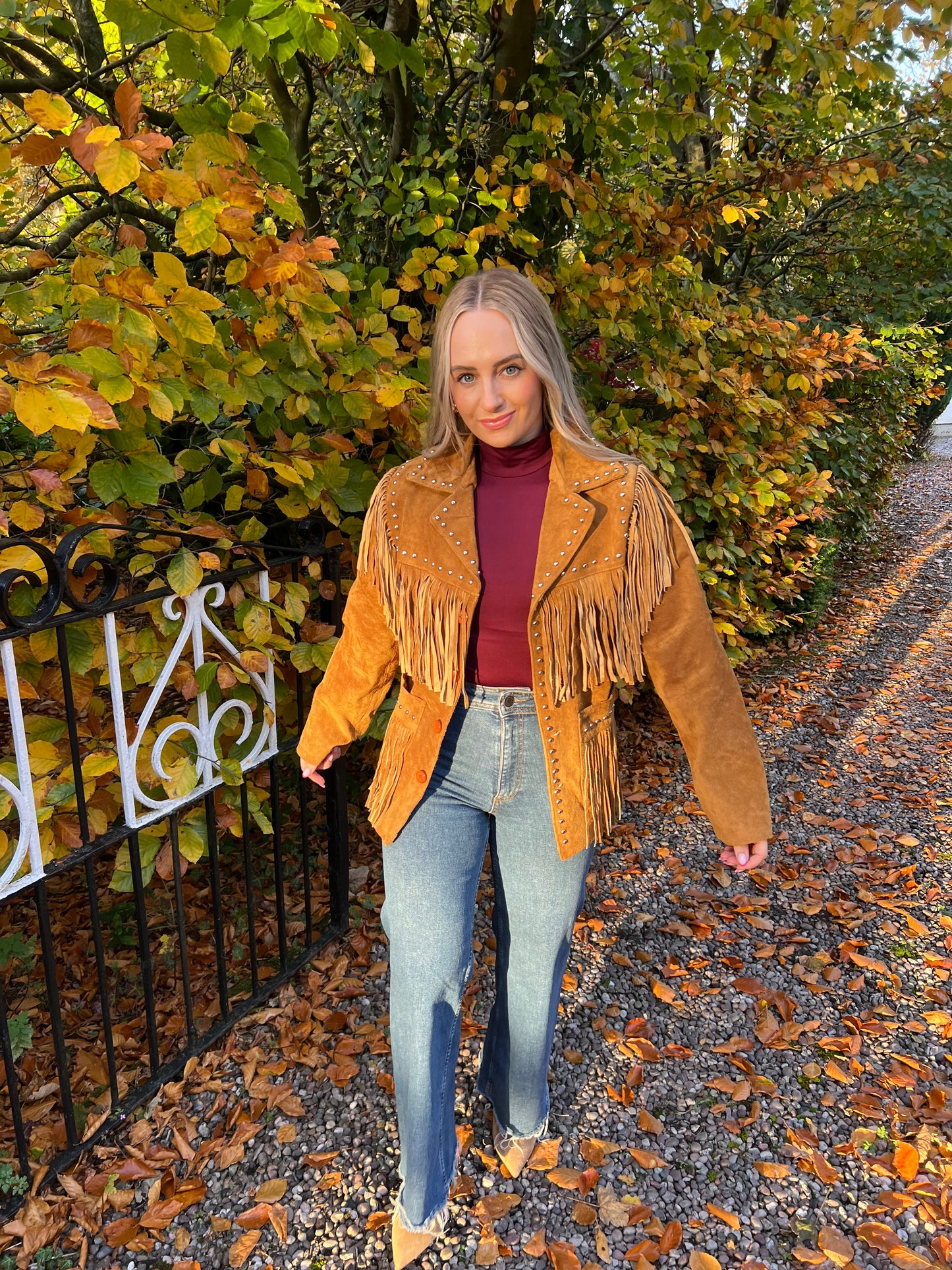 Arizona Tan Stud Tassel Suede Jacket