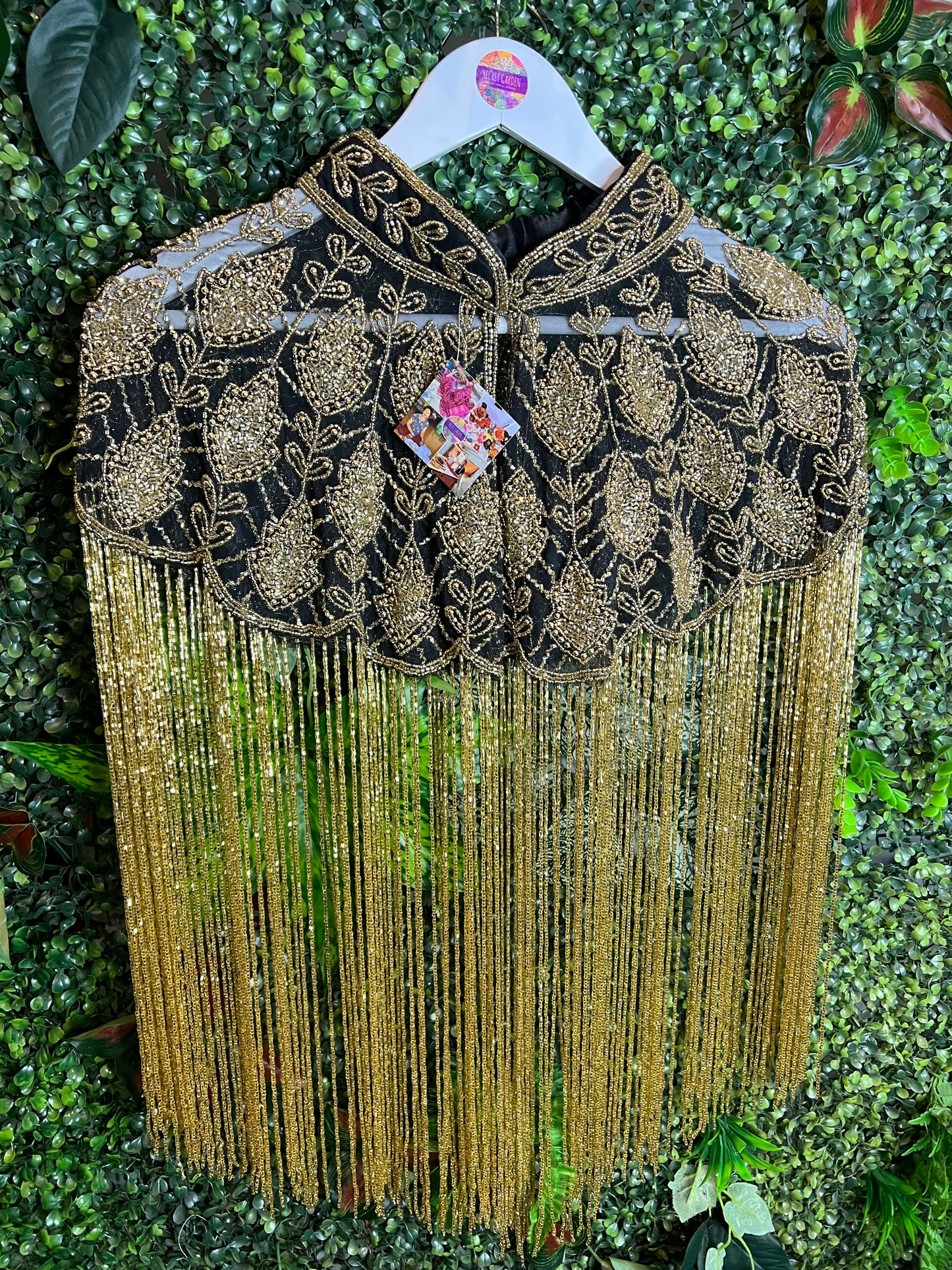 Embellished Tassel Beaded Cape - Black & Gold