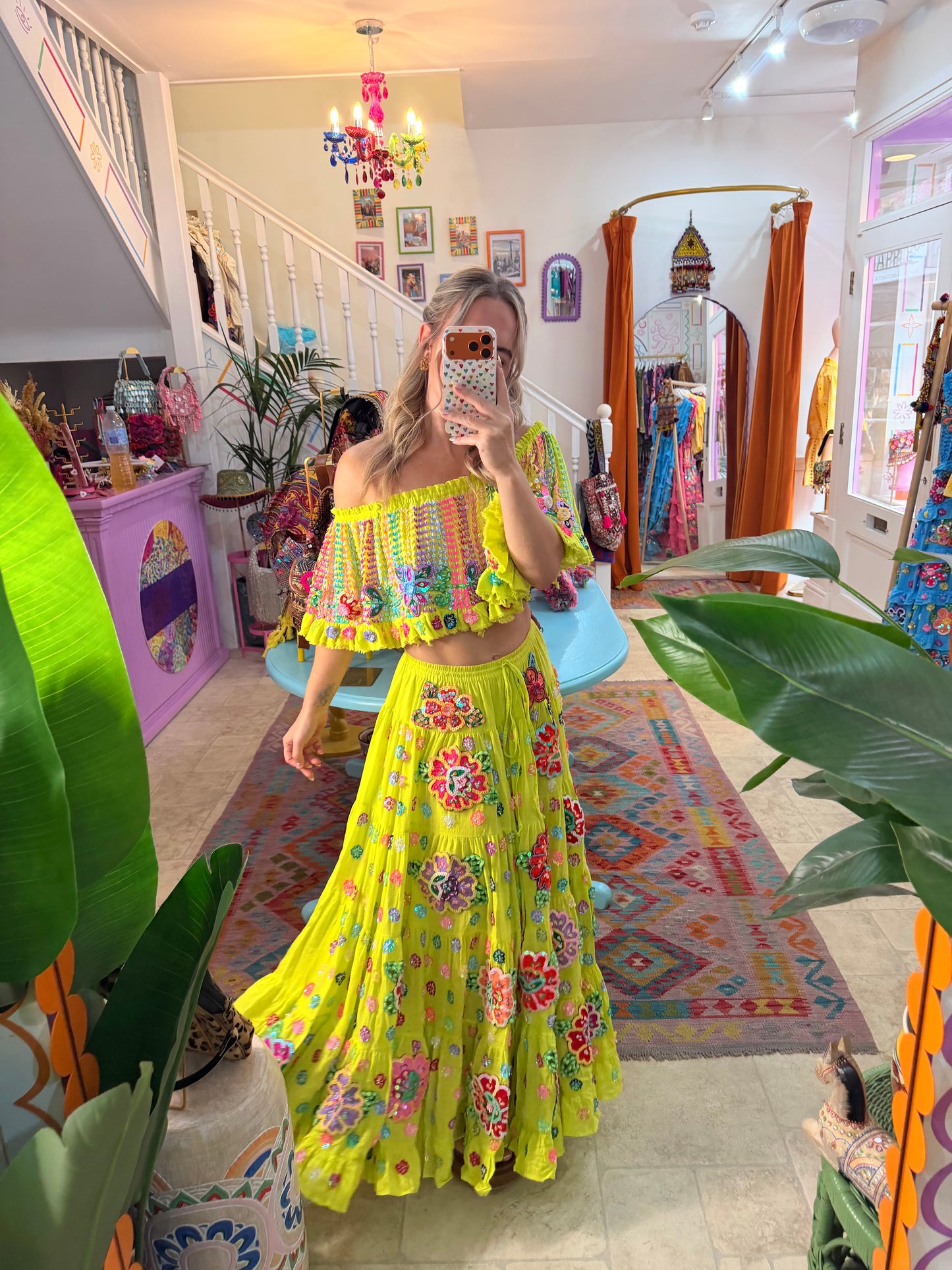 Gypsy Soul Neon Bardot Top & Skirt Co ord