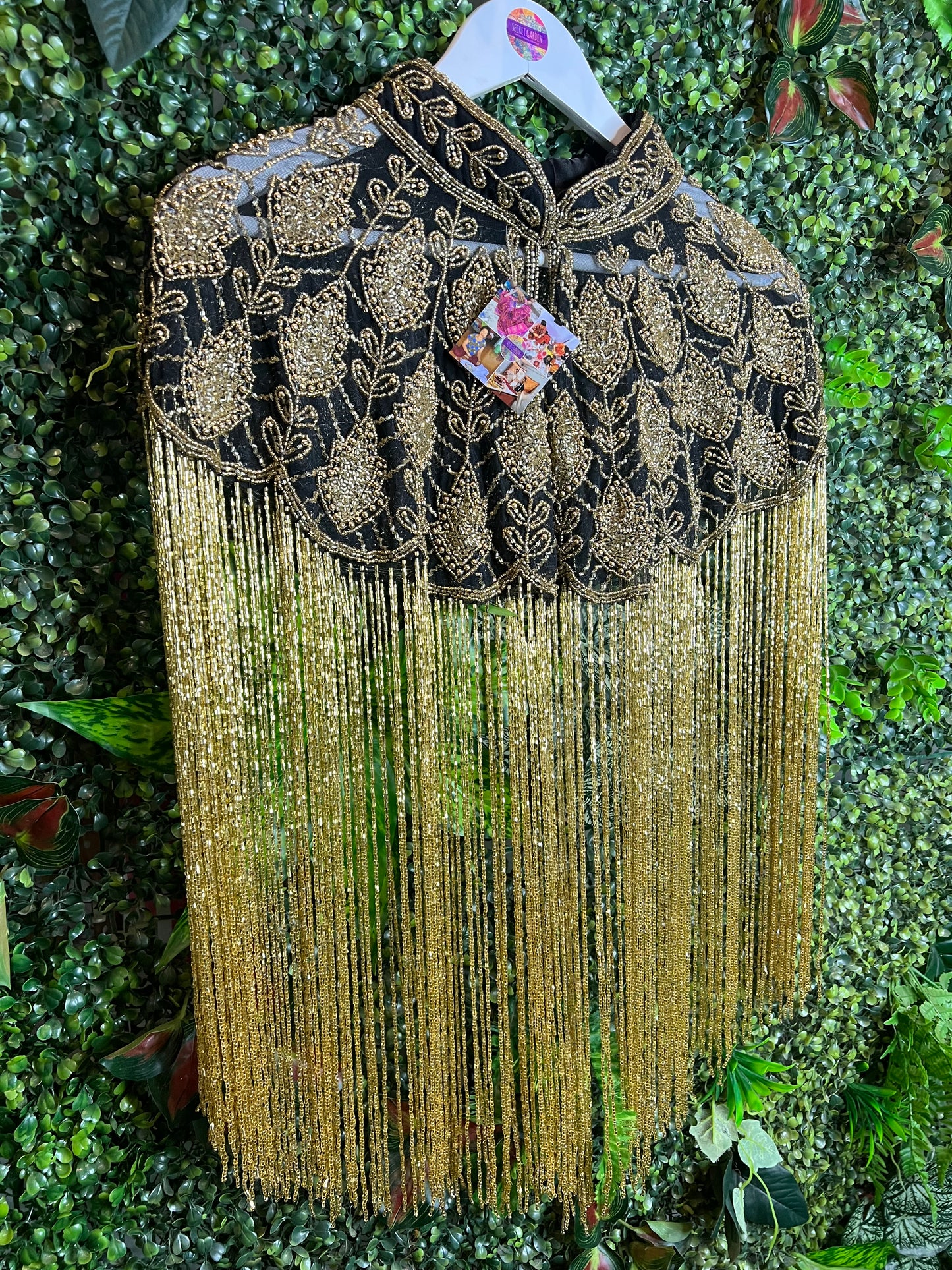 Embellished Tassel Beaded Cape - Black & Gold