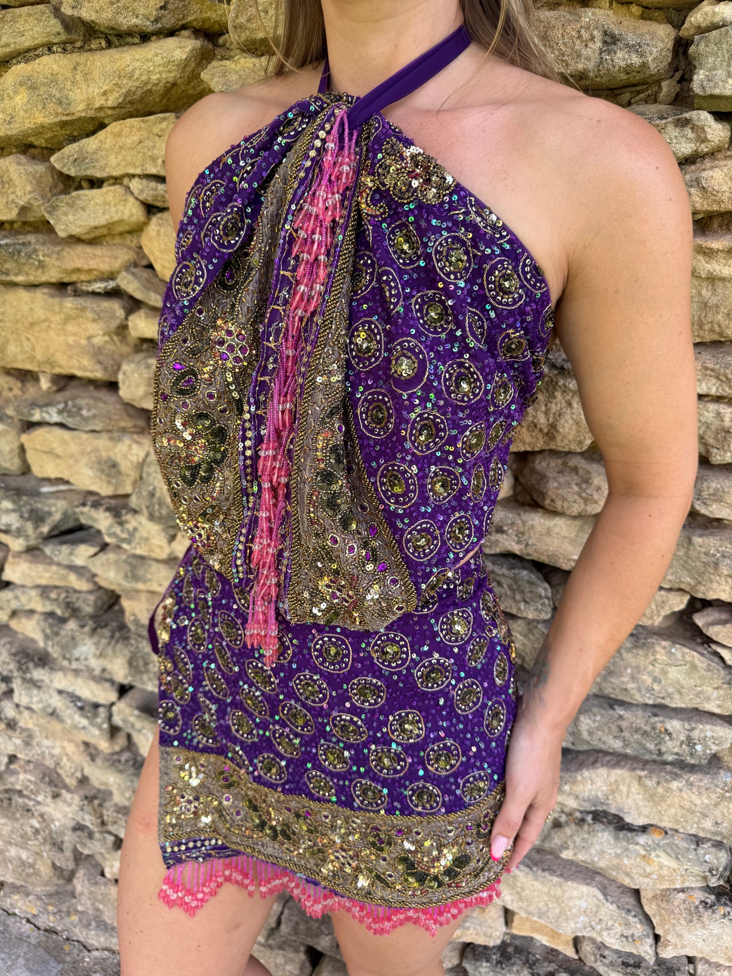 Ibiza Sari Mini Wrap Top in Purple