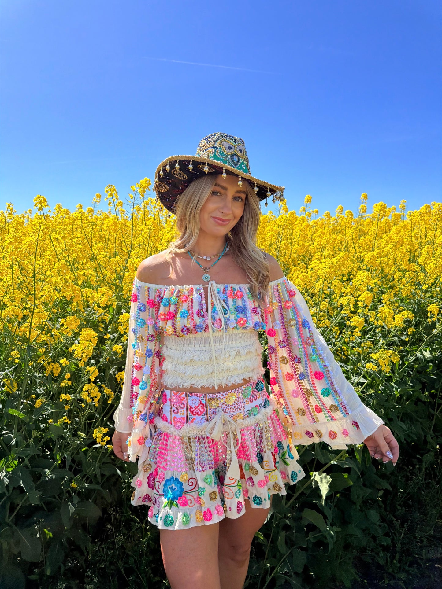 Gypsy Soul Embellished Bardot Top & Skirt Co Ord