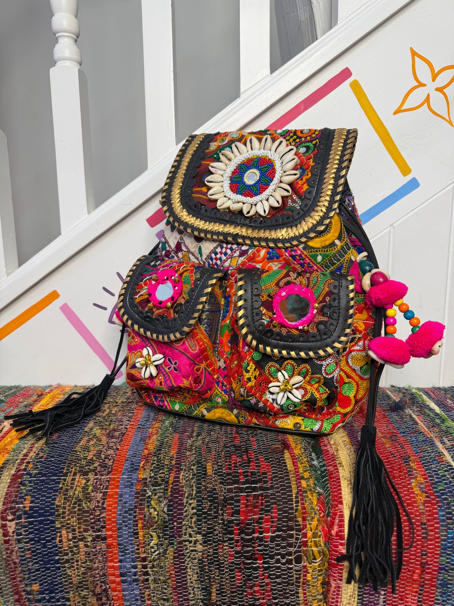 Boho Medium Black Backpack - 2