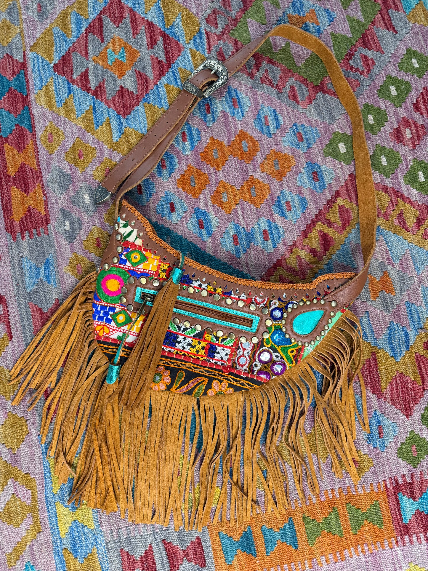 Boho Tan Saddle Fringe Bag - 1