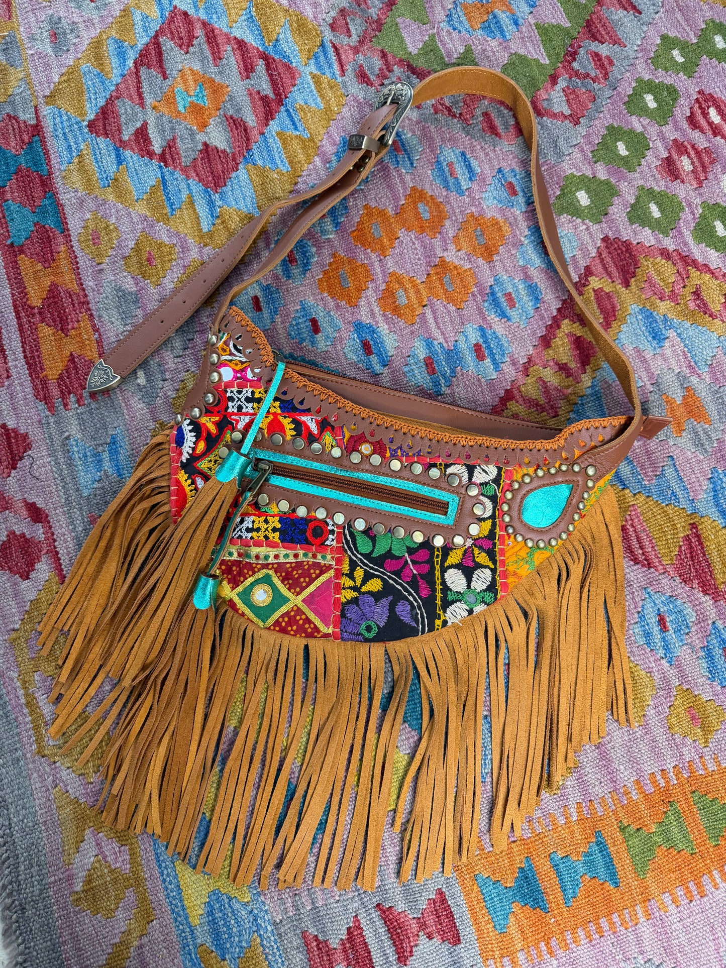 Boho Tan Saddle Fringe Bag - 2