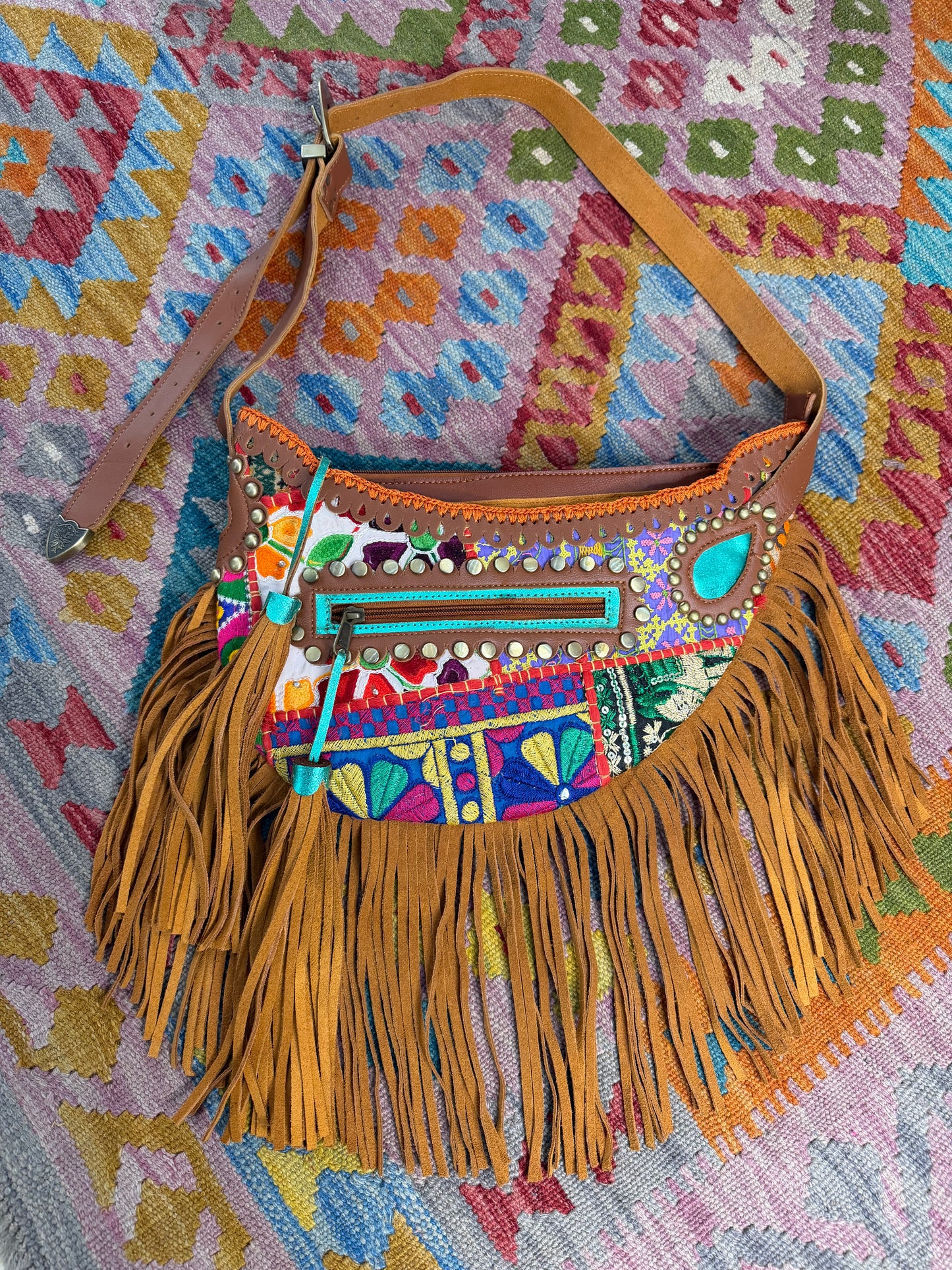 Boho Tan Saddle Fringe Bag - 4