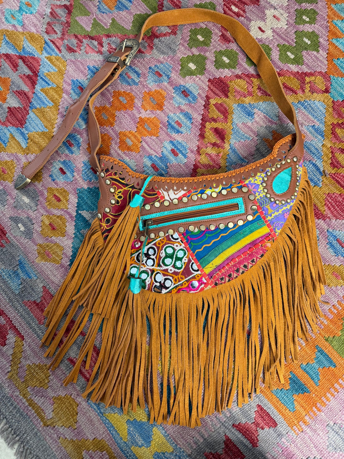Boho Tan Saddle Fringe Bag - 5