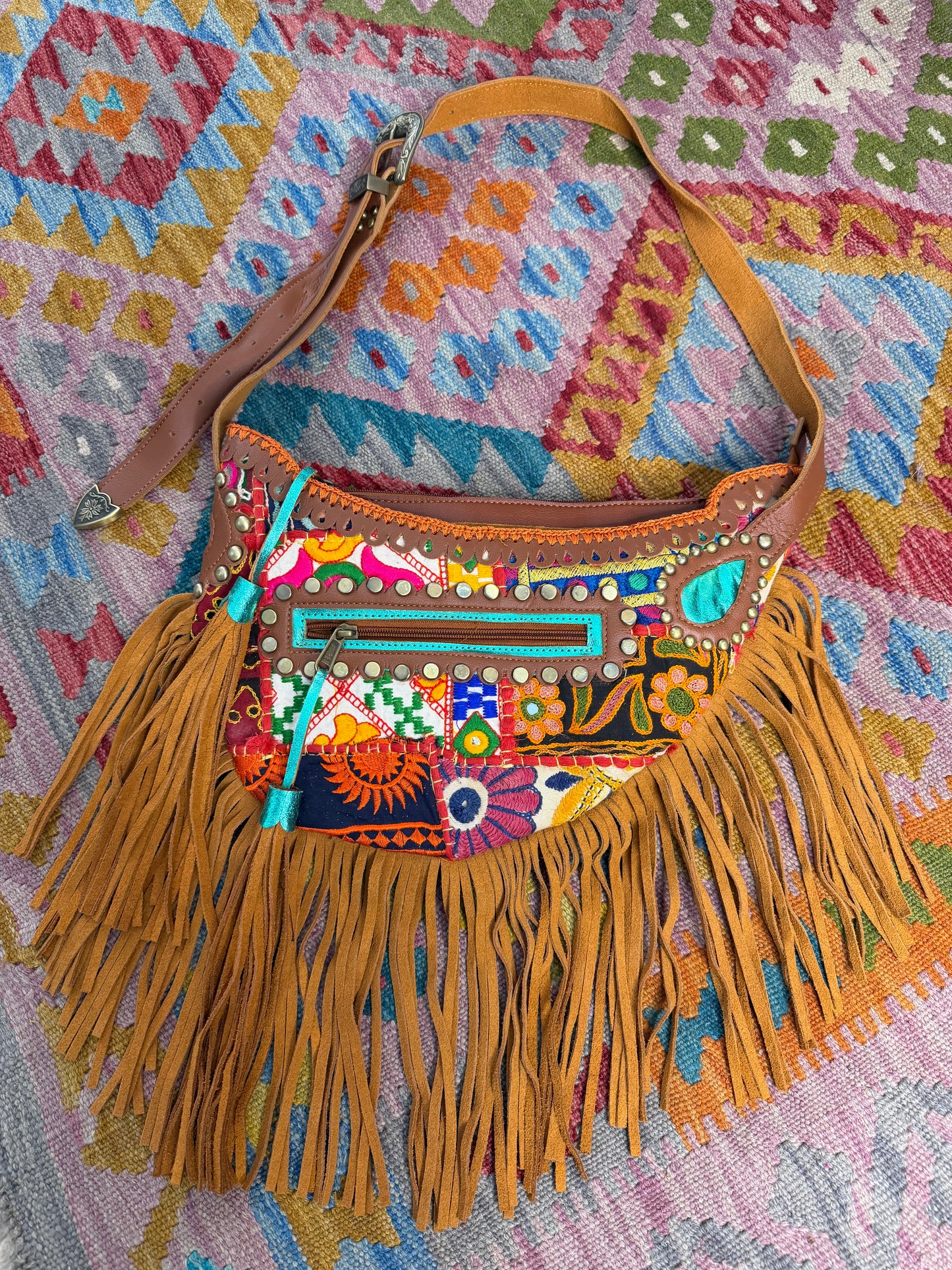 Boho Tan Saddle Fringe Bag - 6