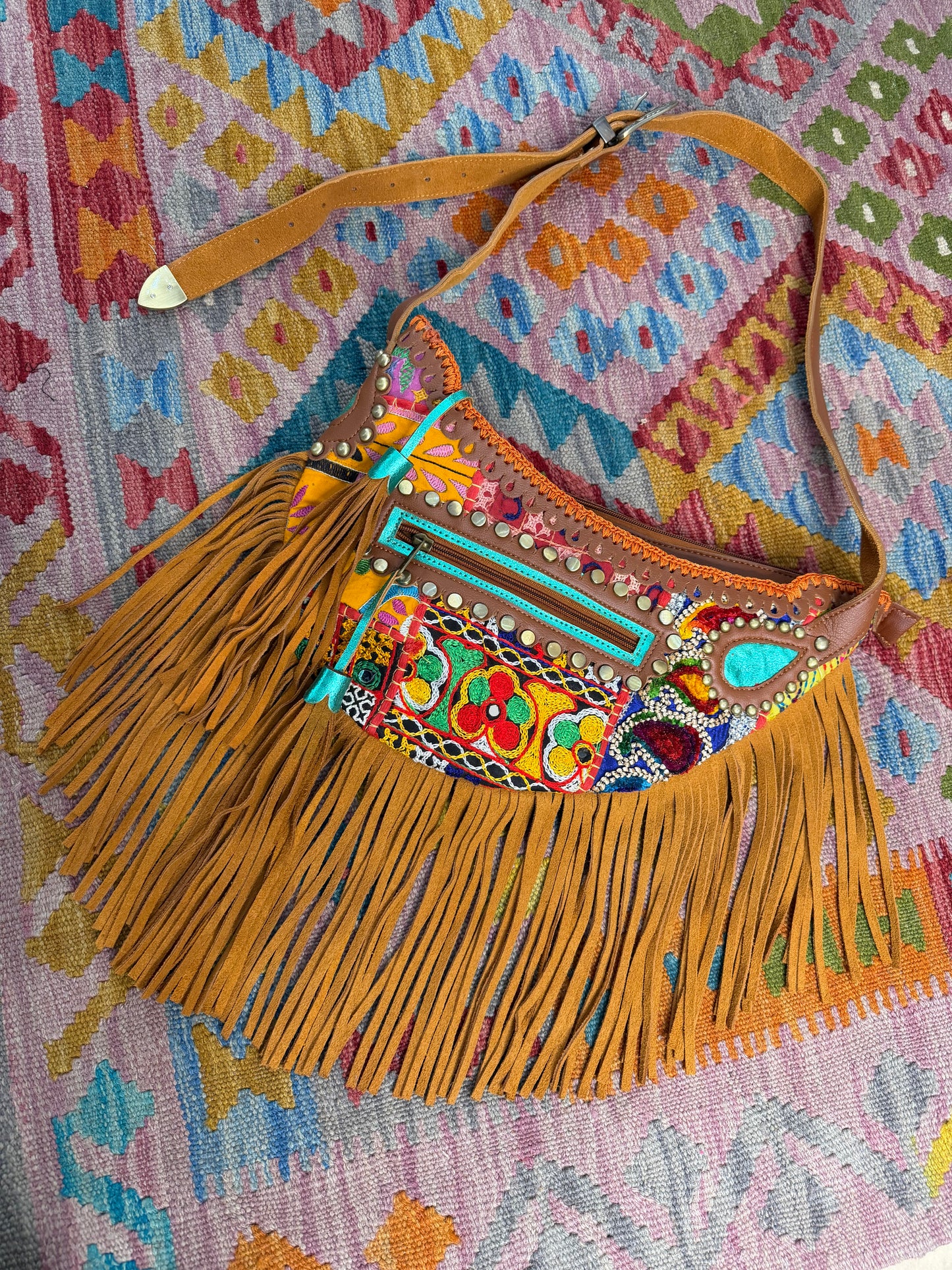 Boho Tan Saddle Fringe Bag - 8