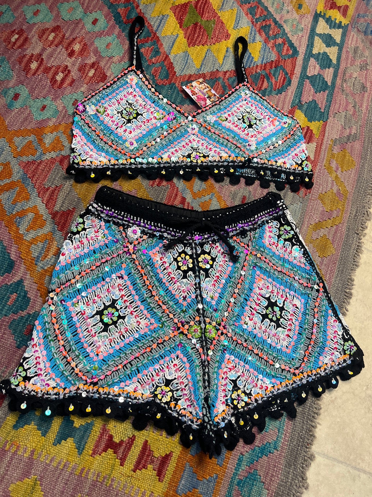 Gypsy Soul Embellished Crochet co ord - Black 1