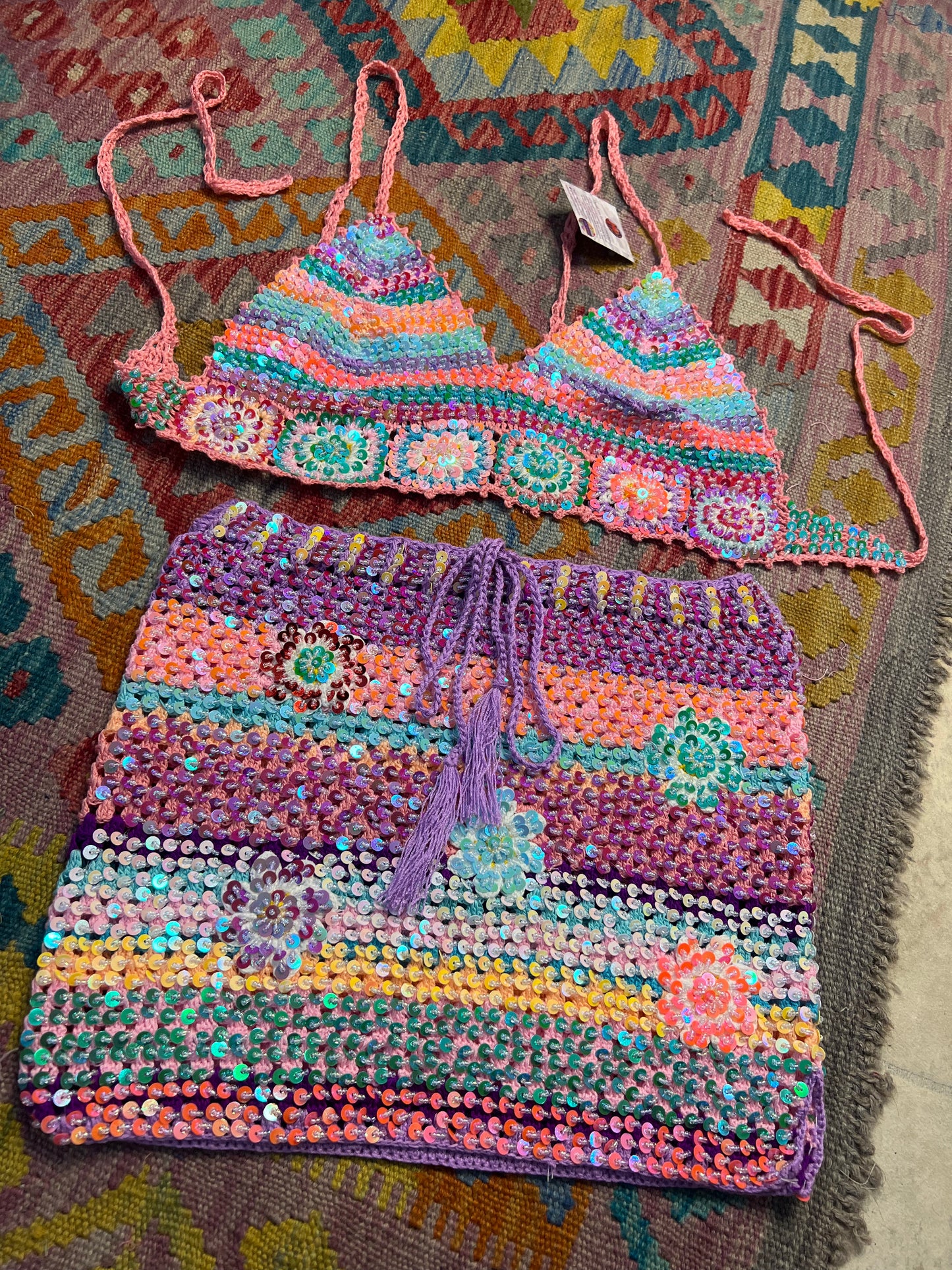 Gypsy Soul Embellished Crochet co ord - Multi