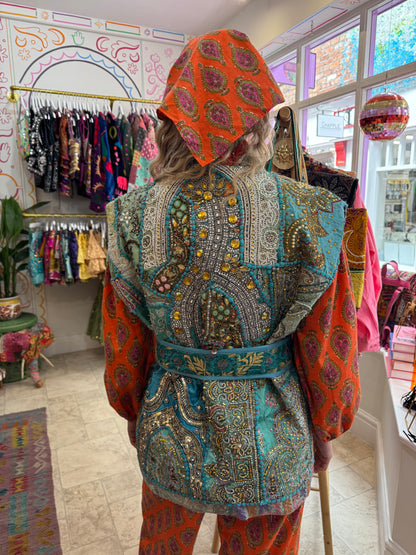 Tapestry Vintage Waistcoat - Aqua Blue