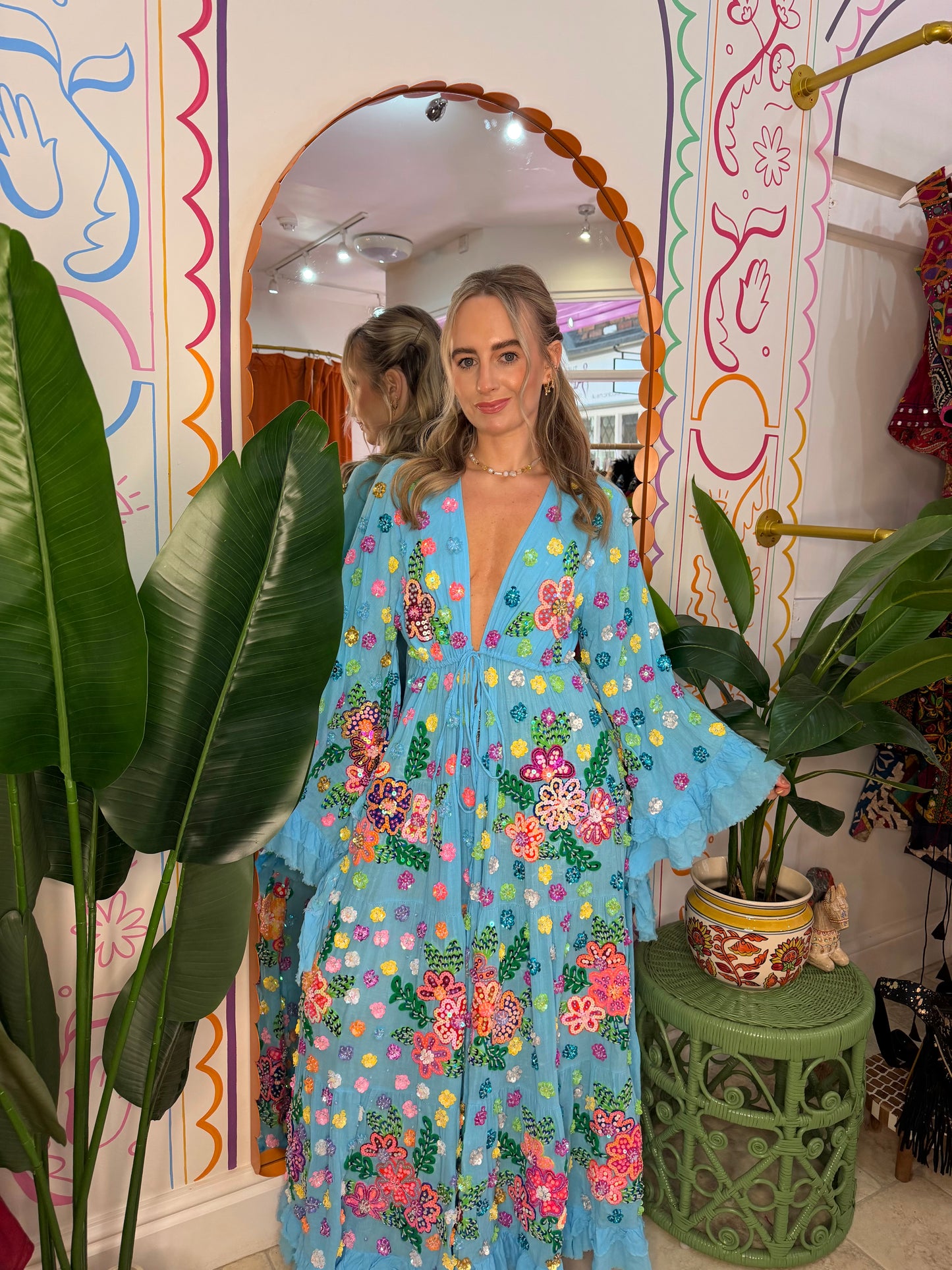 Gypsy Soul Maxi Kimono Ruffle Jacket in Blue