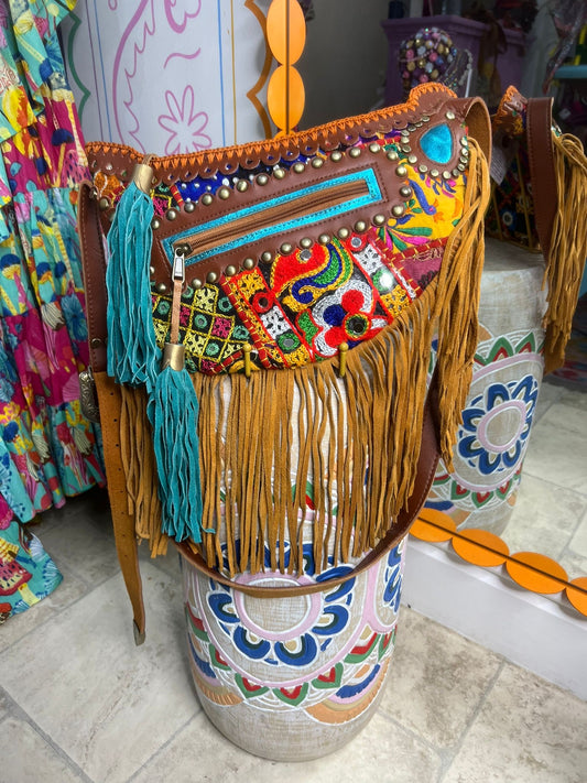 Boho Tan Saddle Fringe Bag -  4