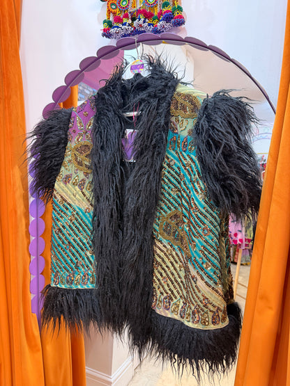 Faux Fur Sari Gilet - 1