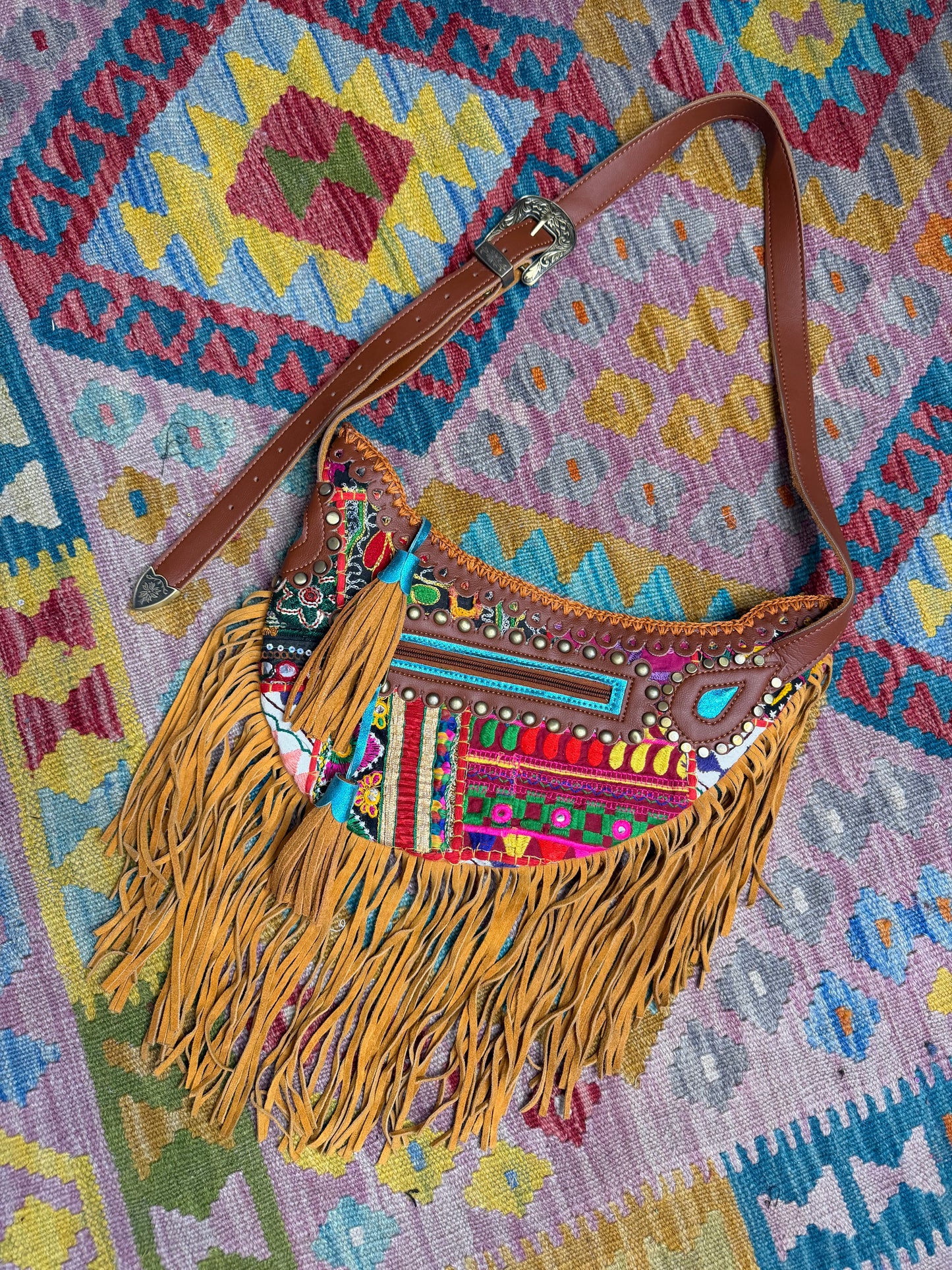 Boho Tan Saddle Fringe Bags