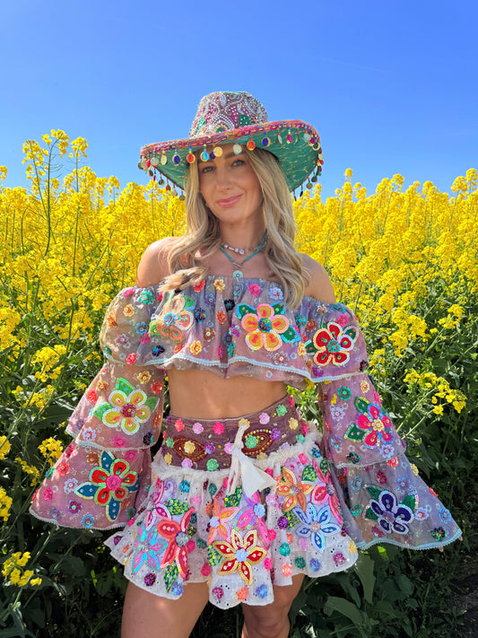 Gypsy Soul Embellished Bardot Top & Skirt Co Ord