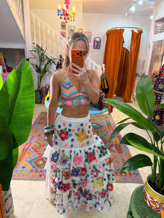 Gypsy Soul Ruffle White Skirt