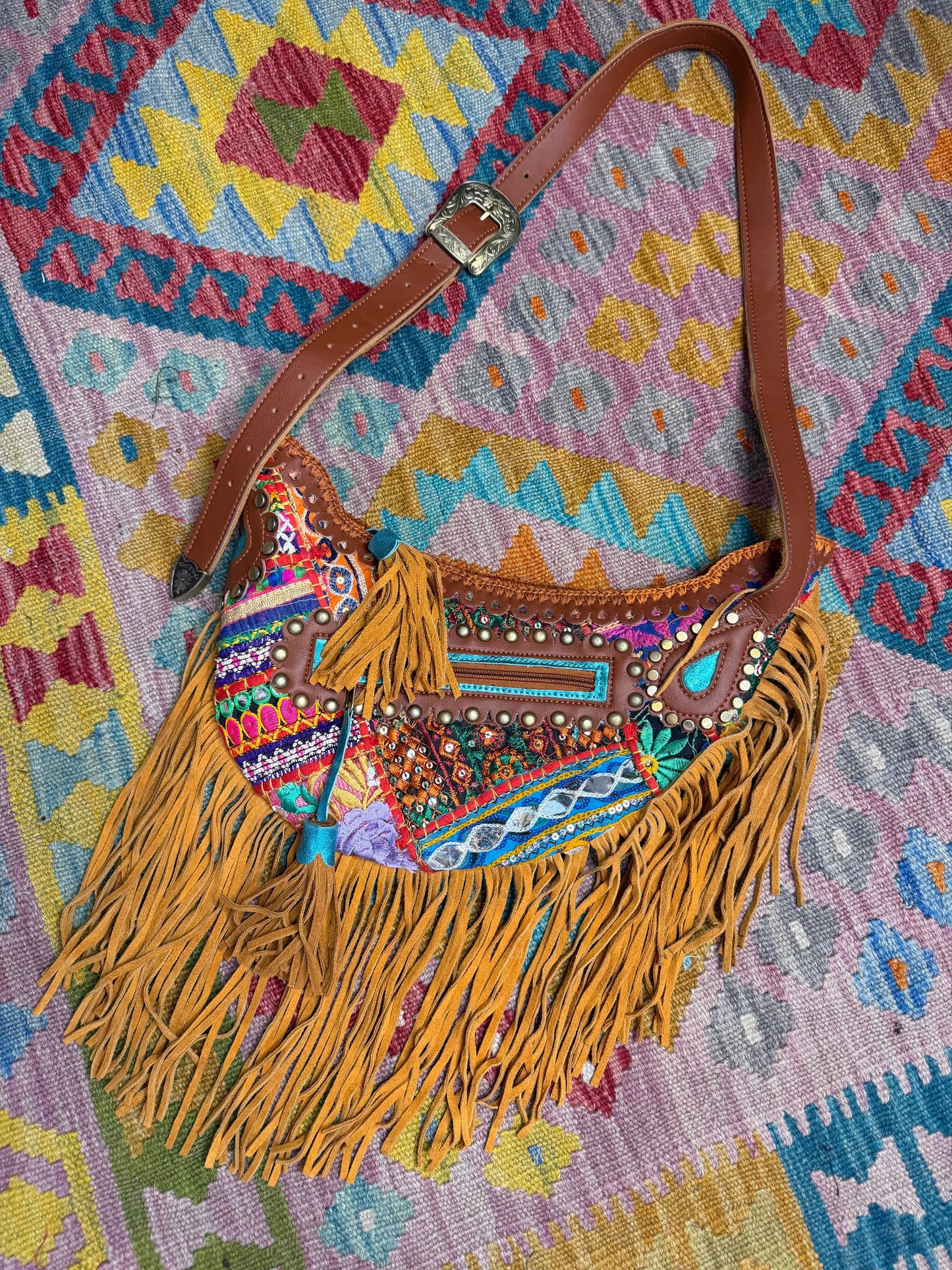 Boho Tan Saddle Fringe Bags