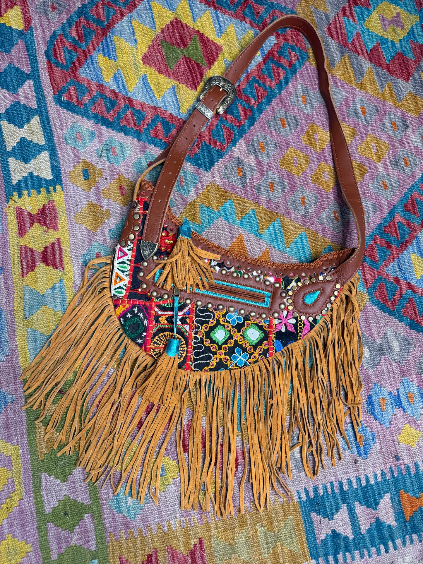 Boho Tan Saddle Fringe Bags