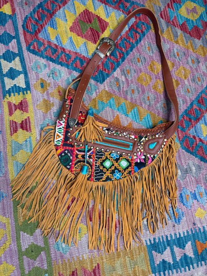Boho Tan Saddle Fringe Bags