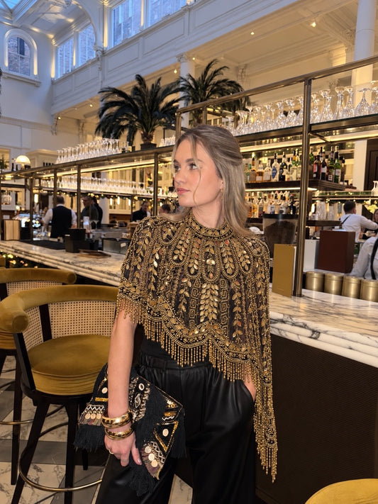 Embellished Tassel Beaded Cape - Gold