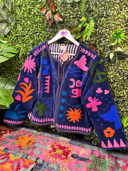 Glastonbury JOY Velvet Duster Jacket in Blue