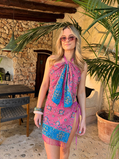 Ibiza Sari Mini Wrap Top in Pink